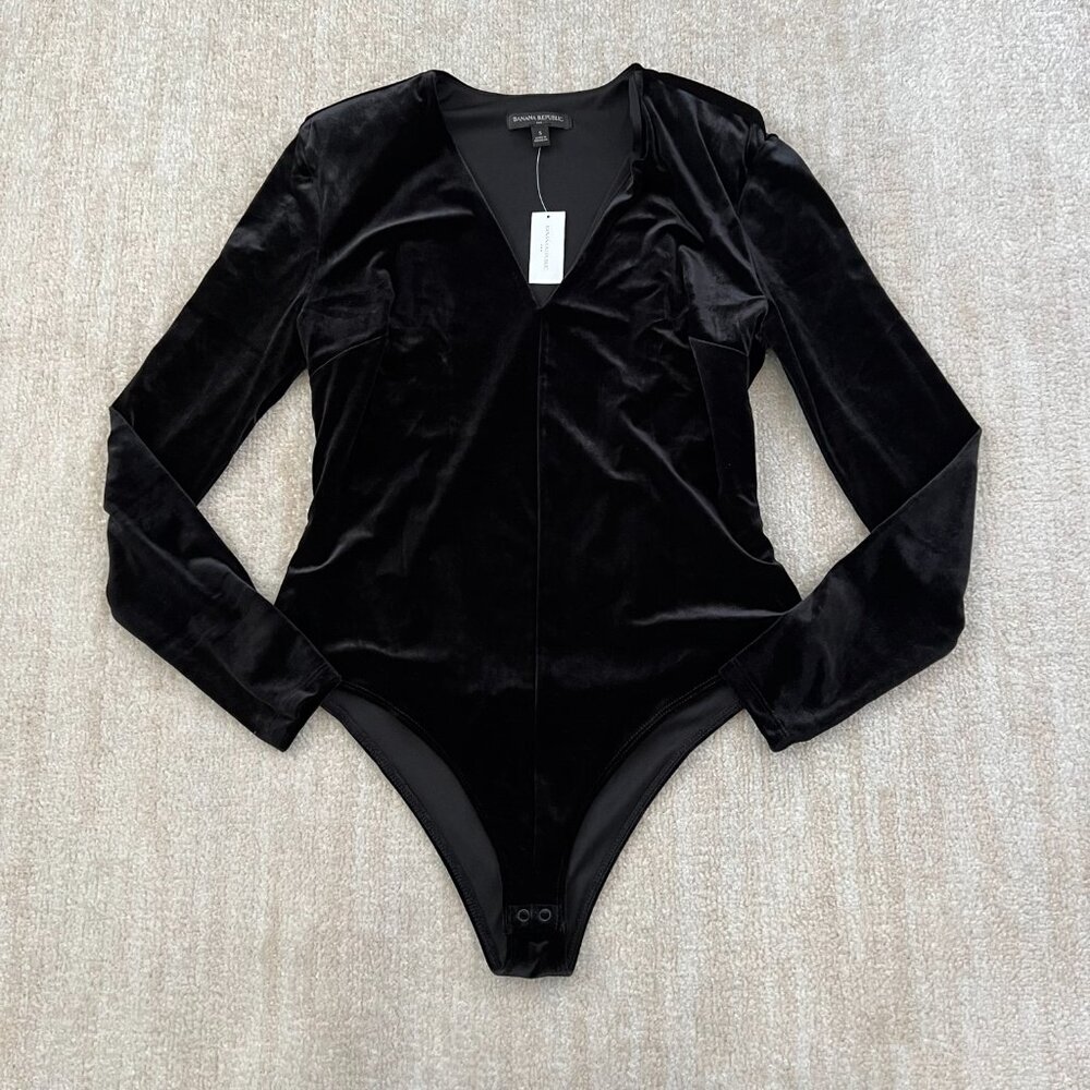 NWT Banana Republic Factory Long Sleeve Black Velvet Bodysuit Top S